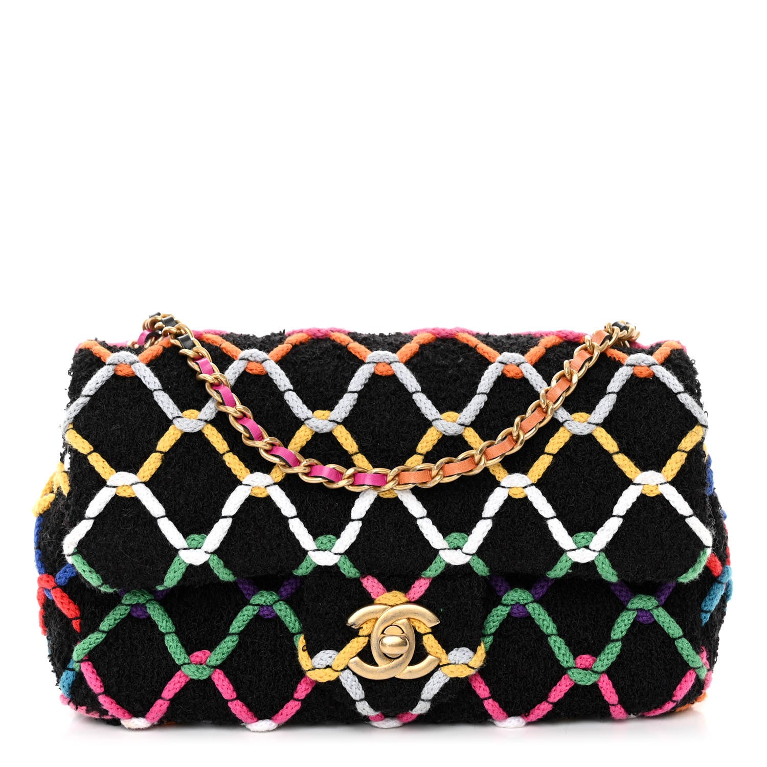 Chanel Tweed Diamond Threaded Mini Rectangular Pearl Crush Flap Black Multicolor 1 of 10