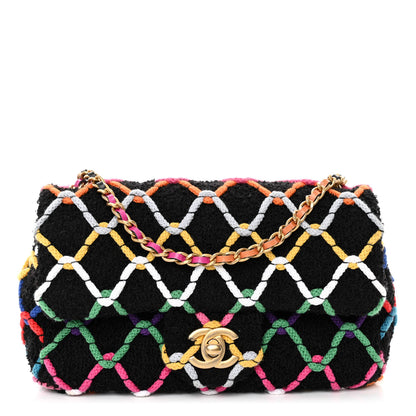 Chanel Tweed Diamond Threaded Mini Rectangular Pearl Crush Flap Black Multicolor 1 of 10