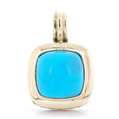 David Yurman Sterling Silver 18K Yellow Gold Turquoise 14mm Albion Enhancer Pendant 1 of 3