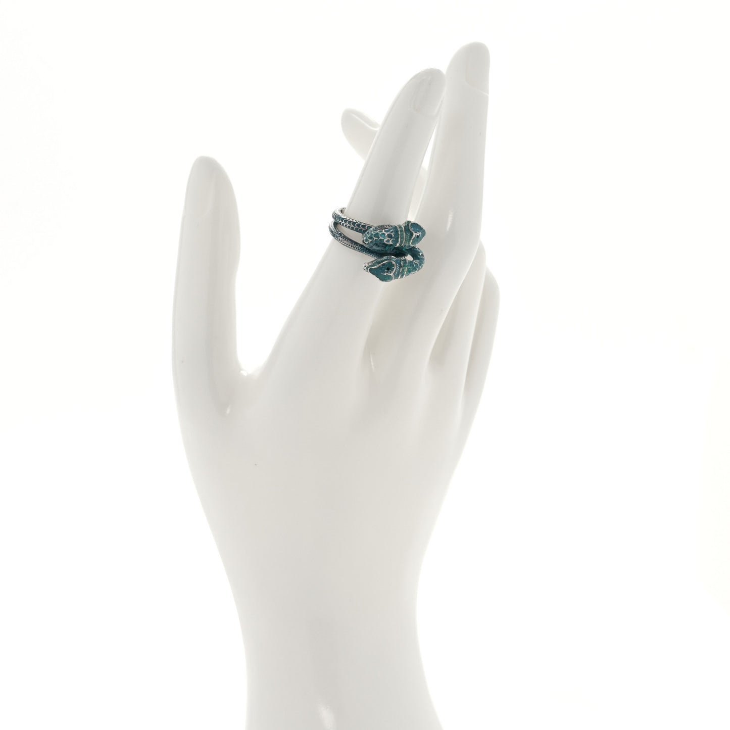 Sterling Silver Enamel Gucci Garden Double Snake Ring Blue 53 6.5