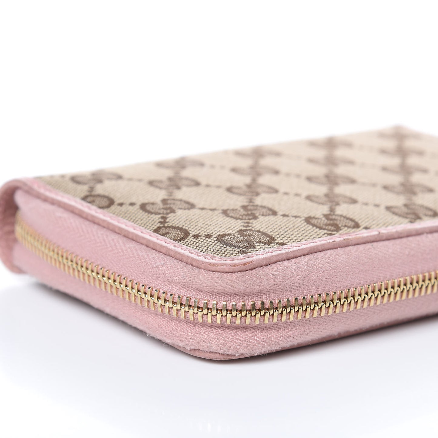 Monogram Dollar Calfskin Zip Around Compact Wallet Beige Ebony Soft Pink