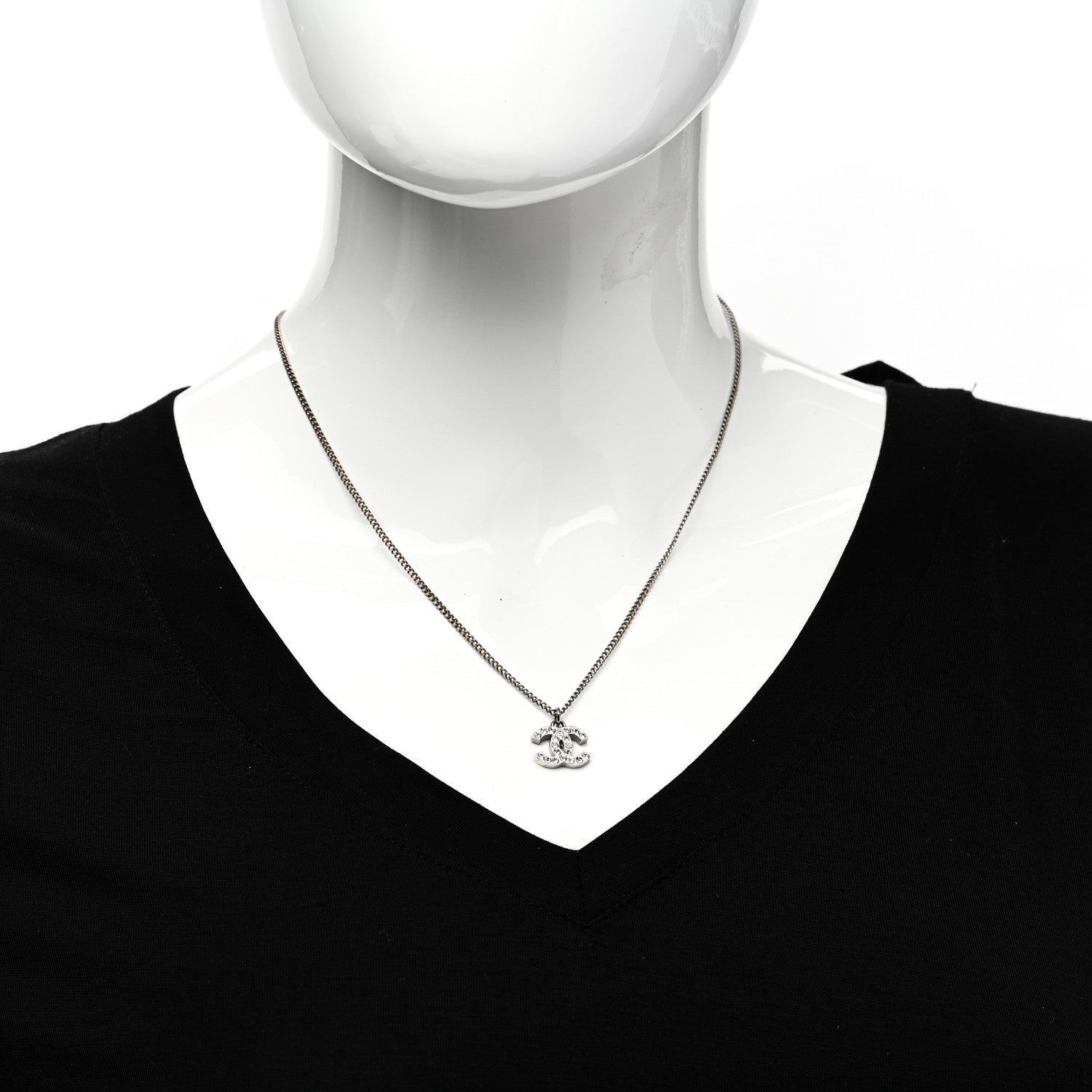 Chanel Crystal Timeless CC Necklace Silver 2 of 6
