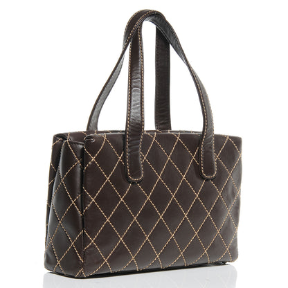 Chanel Leather Quilted Surpique Stitched Tote Brown 3 of 7