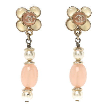 Chanel Resin Pearl CC Flower Drop Earrings  Pink Beige 1 of 4
