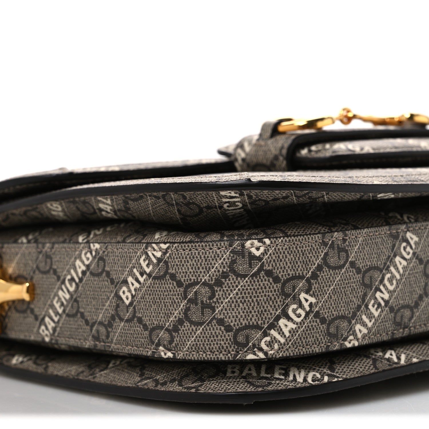 Gucci X BALENCIAGA GG Supreme Monogram Logo Print Horsebit 1955 Shoulder Bag Beige Ebony 9 of 10