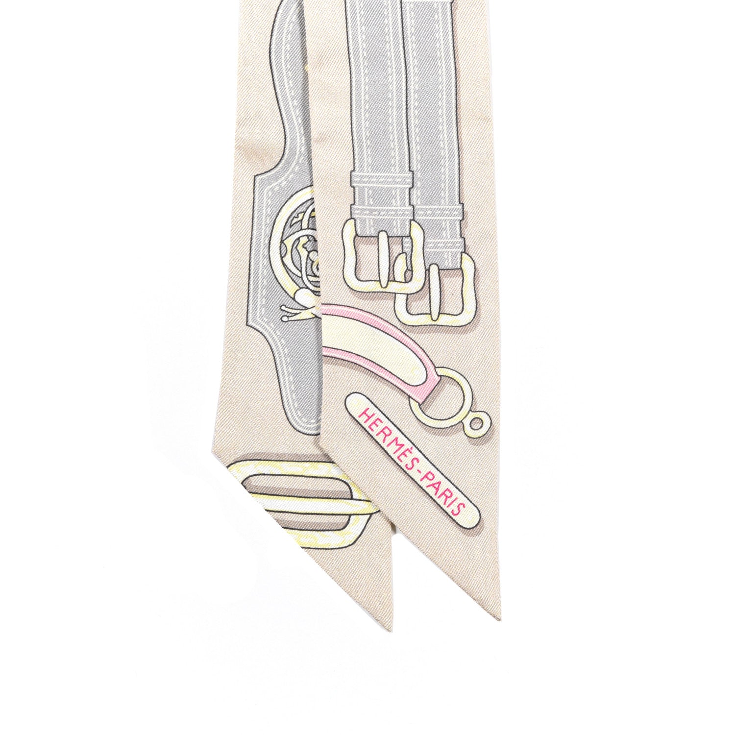 Hermes Silk Harnais des Presidents Twilly Beige Bleu Pink 2 of 4