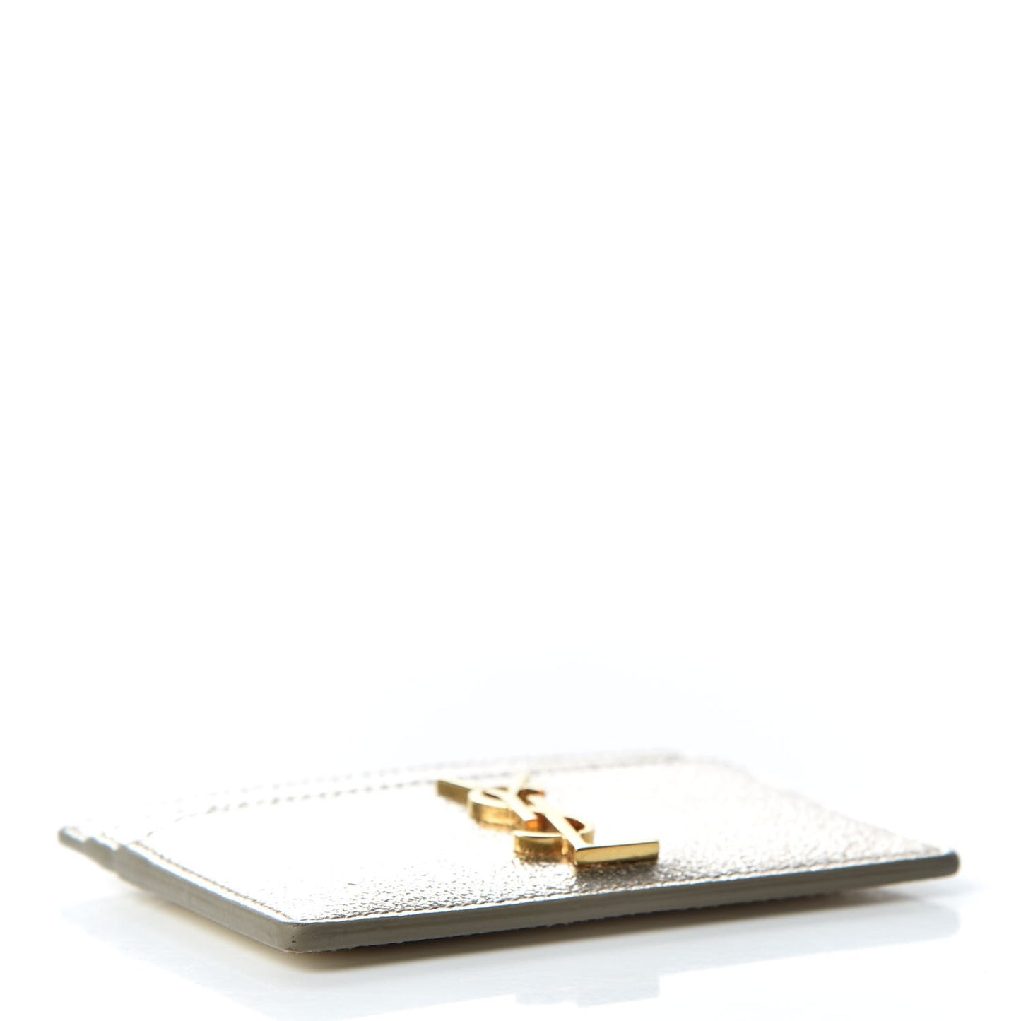 Metallic Calfskin Monogram Credit Card Case Argento