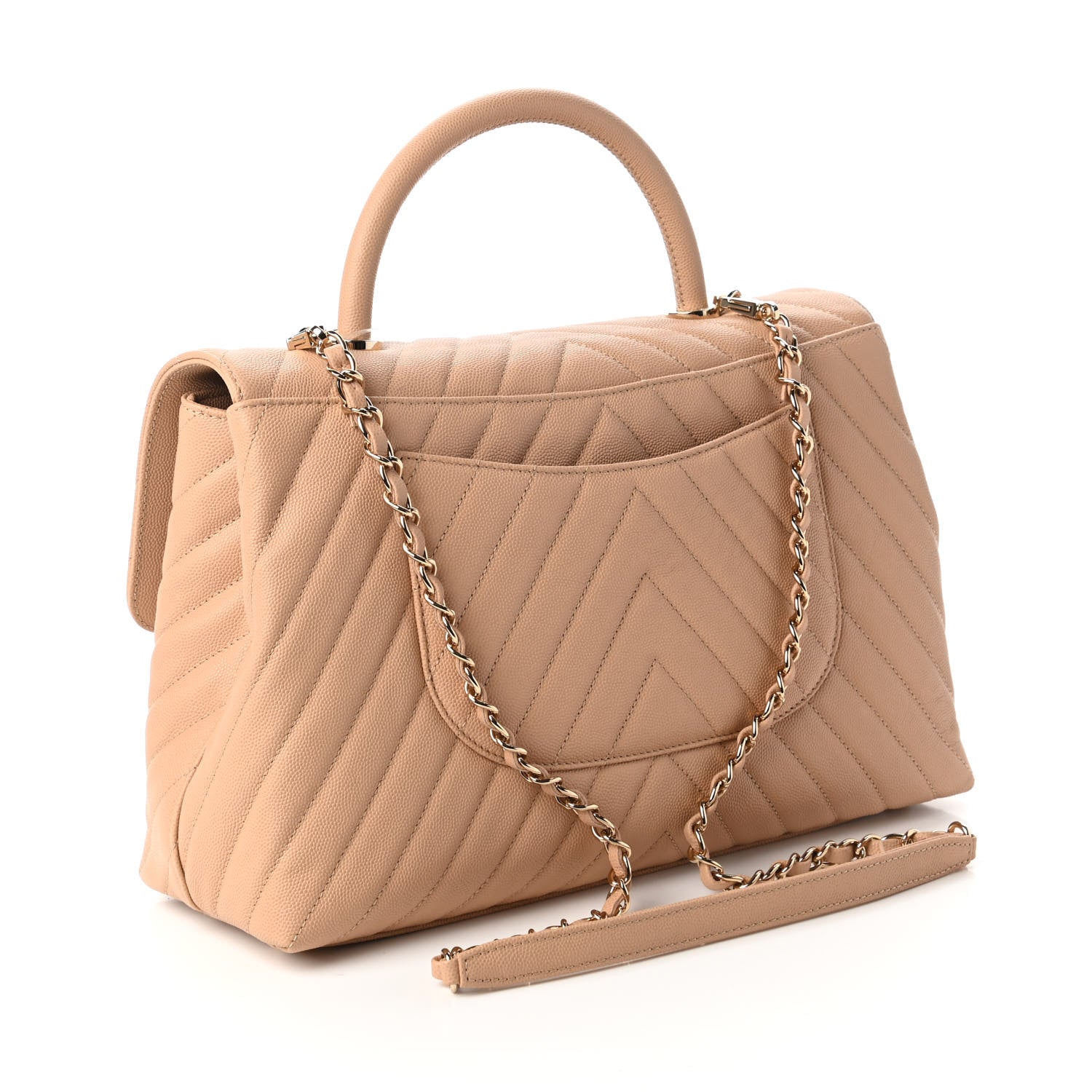 Chanel Caviar Chevron Quilted Medium Coco Handle Flap Beige 3 of 11