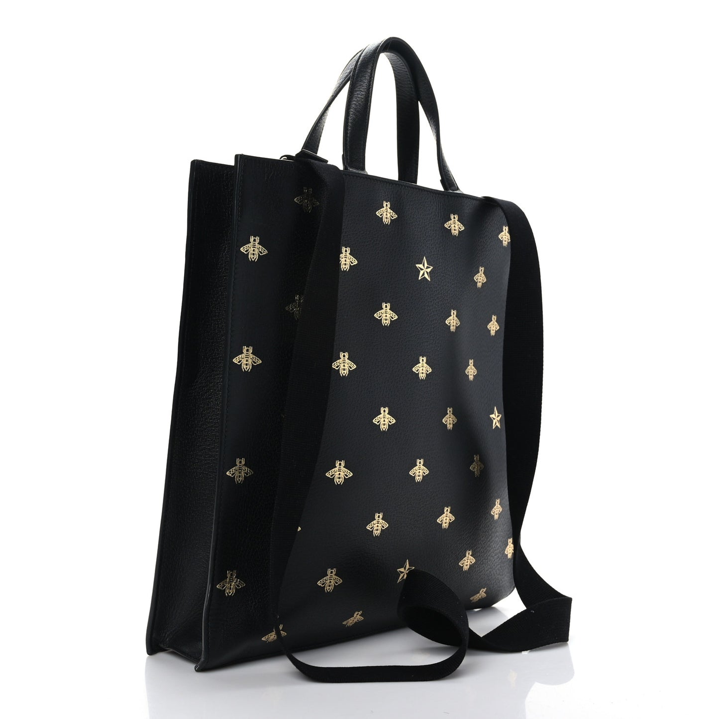 Grained Calfskin Bee Star Vertical Tote Black