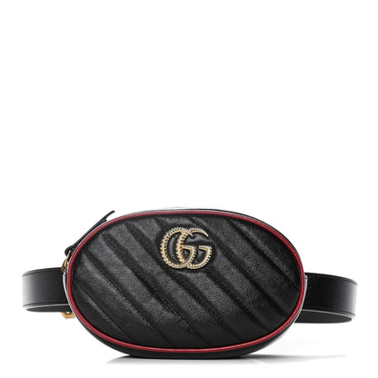 Gucci Azalea Calfskin Matelasse Diagonal Torchon GG Marmont Belt Bag 85 34 Black Romantic Cerise 1 of 11