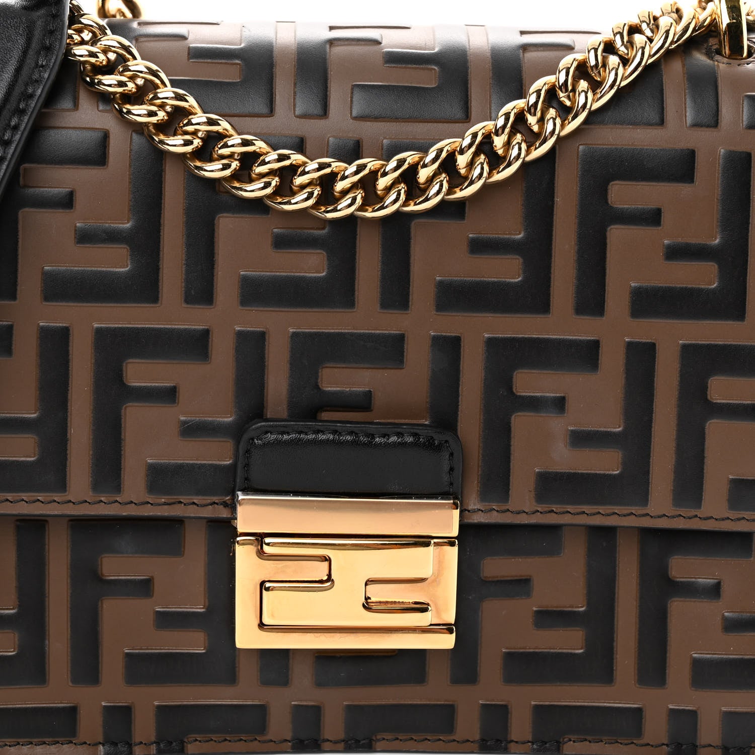 Fendi Vitello Liberty Bi-Color FF 1974 Embossed Small Kan U Shoulder Bag Maya Black 7 of 9