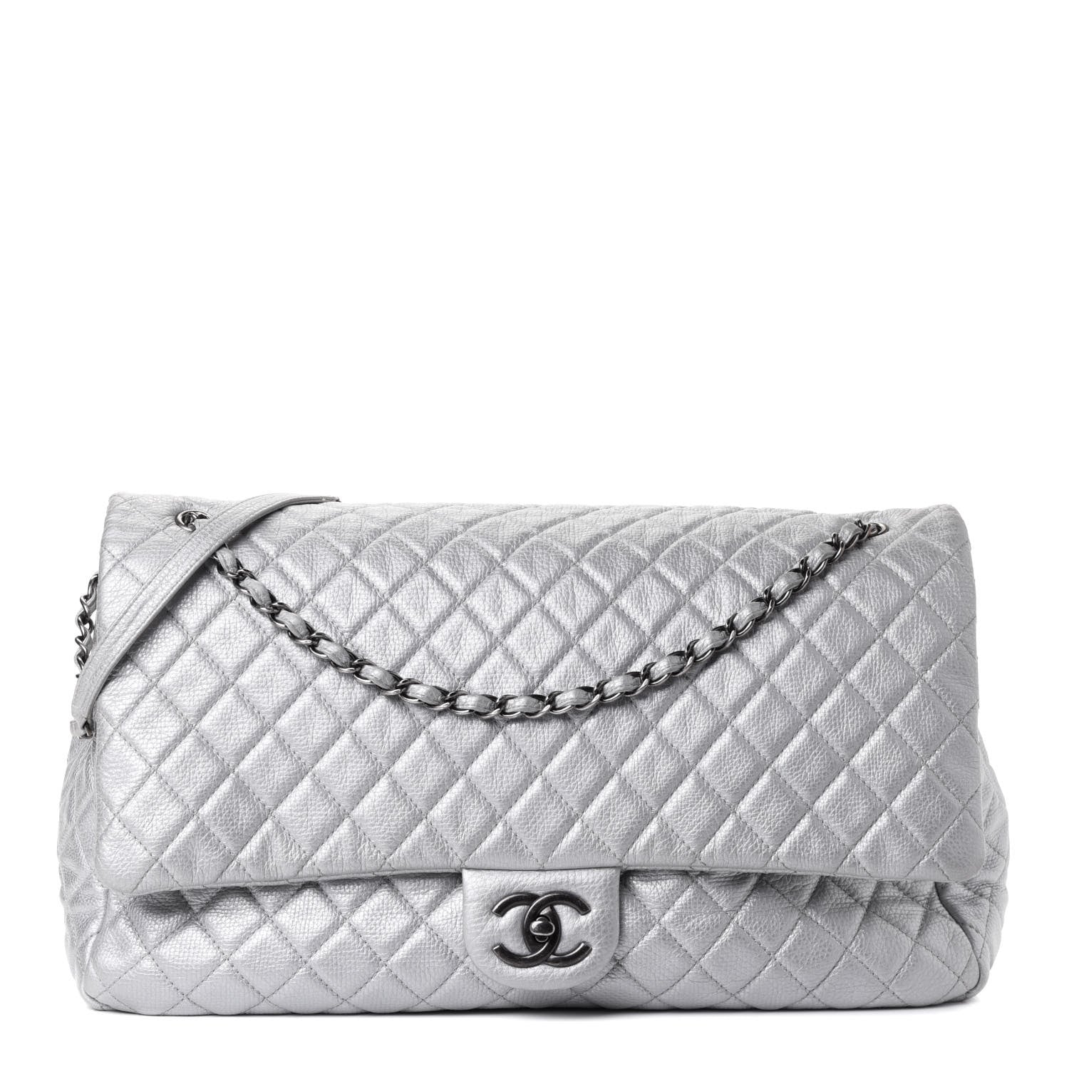 Chanel Metallic Calfskin Quilted XXL Travel Flap Bag Silver 1 of 4