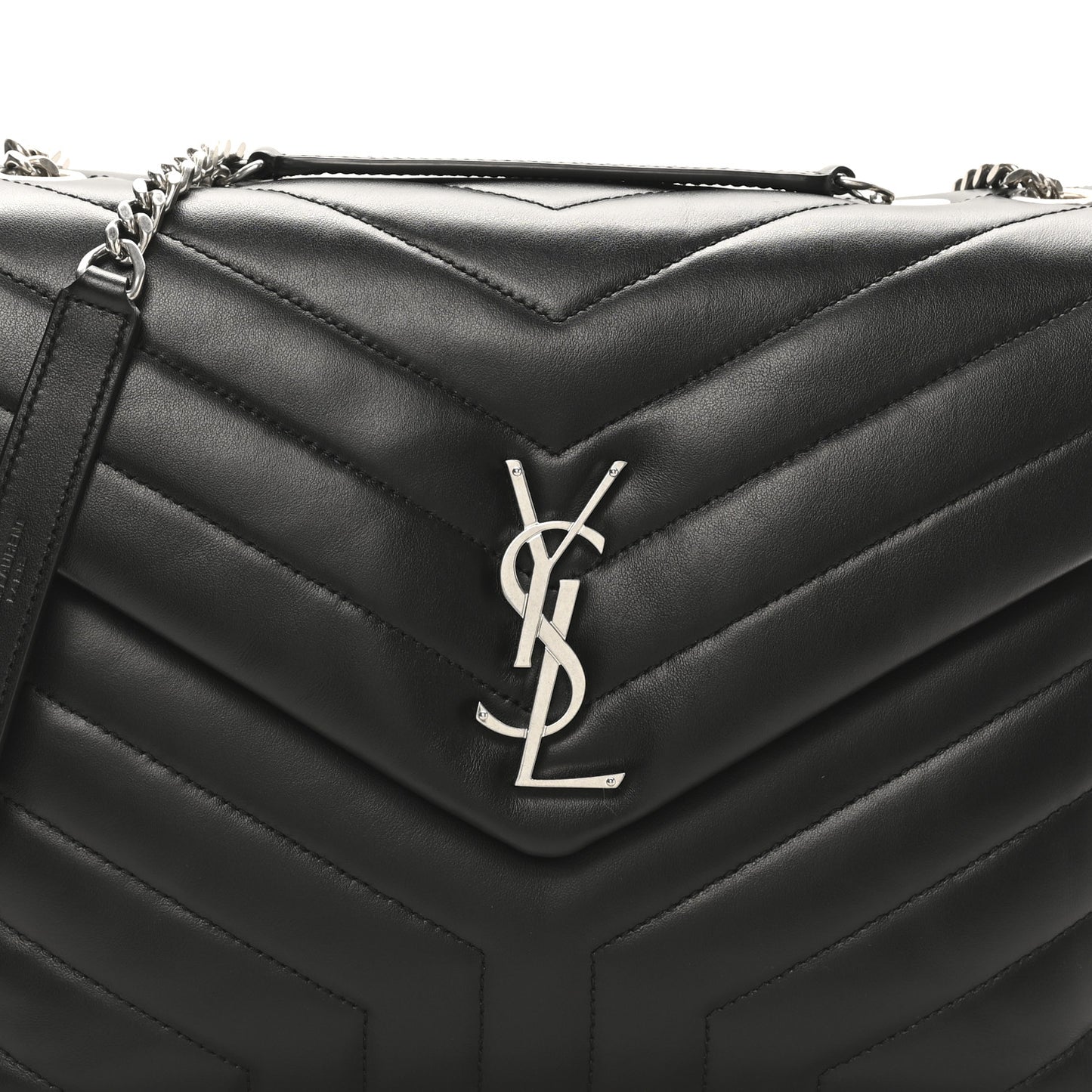 Calfskin Y Quilted Monogram Medium Loulou Chain Satchel Black