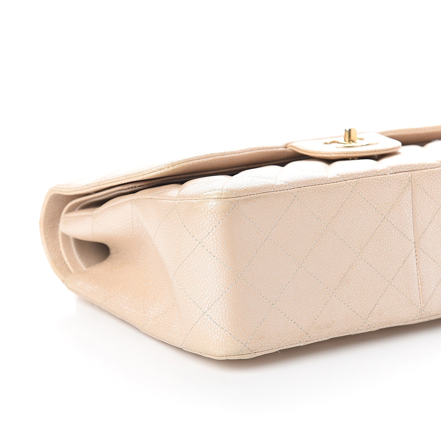 Pearly Caviar Quilted Jumbo Double Flap Light Beige