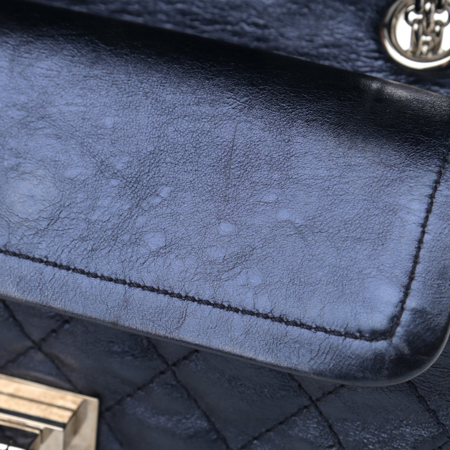 Metallic Aged Calfskin Quilted 2.55 Reissue 224 Flap Blue