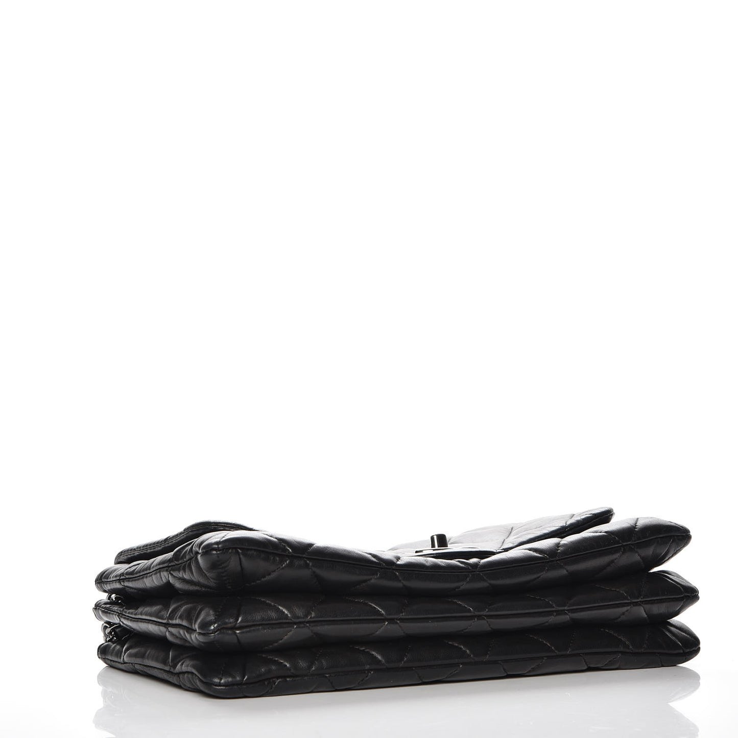 Lambskin Quilted 3 Accordion Flap Bag Black