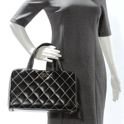 Chanel Leather Diamond Stitch Surpique Handbag Black 2 of 7