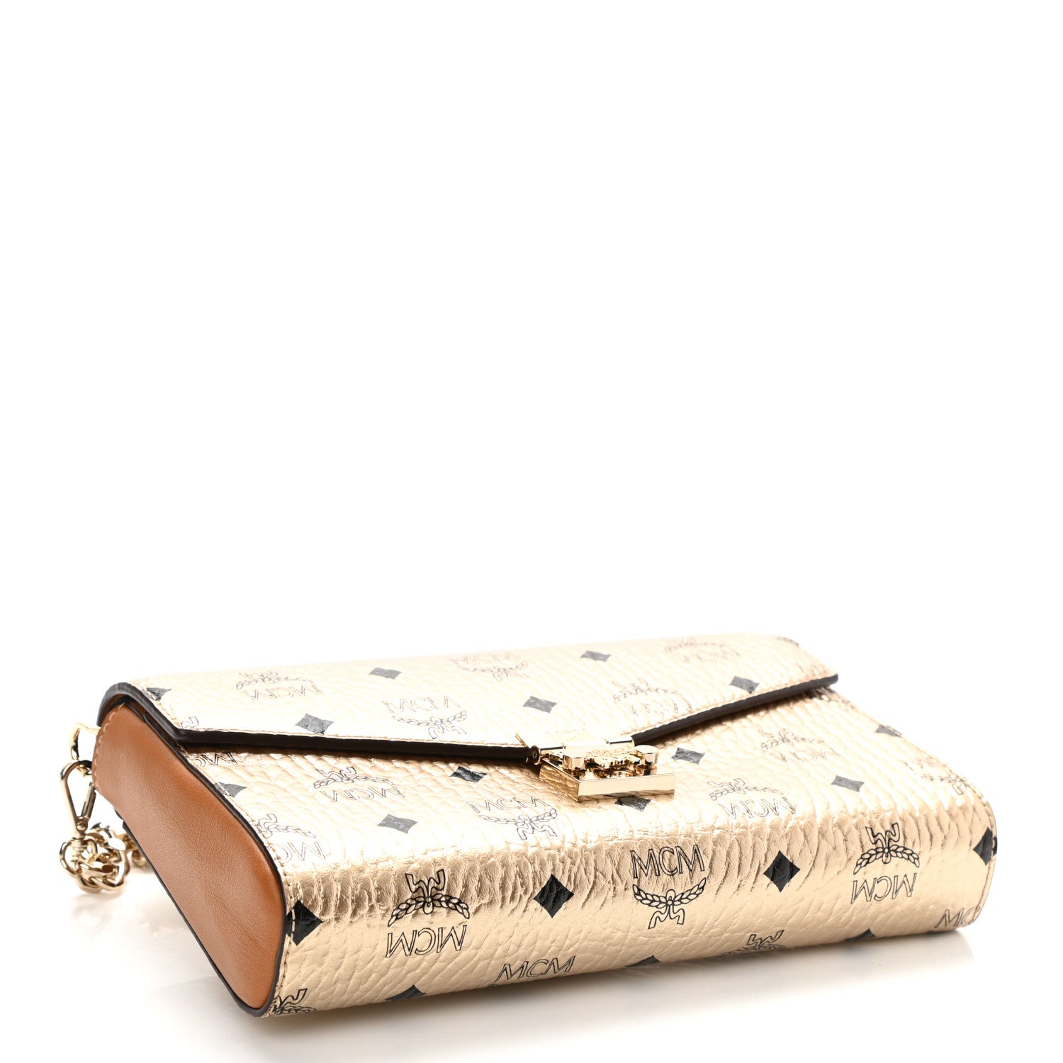 MCM Metallic Visetos Medium Millie Crossbody Bag Berlin Gold 4 of 9