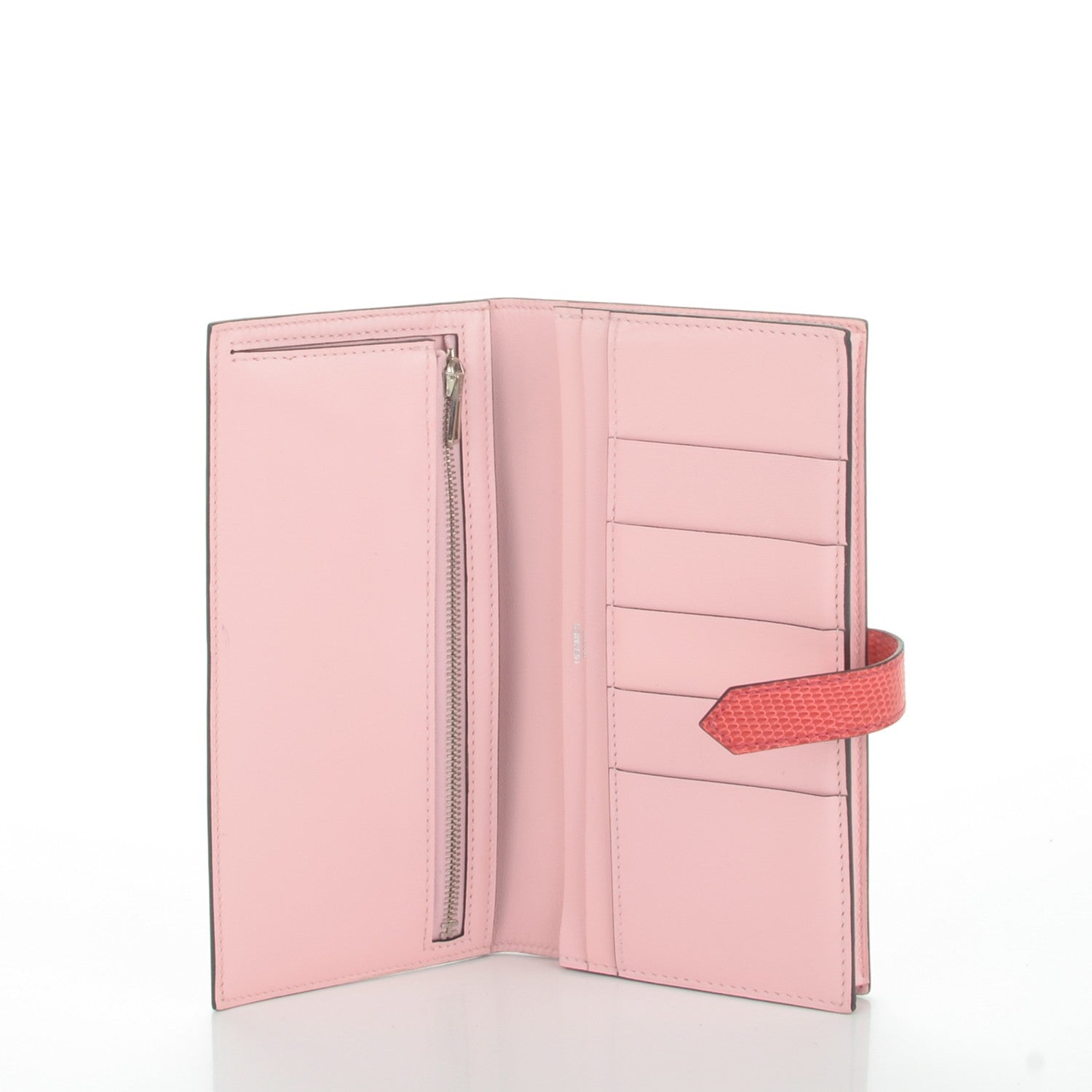 Hermes Tadelakt Lizard Bearn Gusset Wallet Rose Sakura Bougainvillea 5 of 7