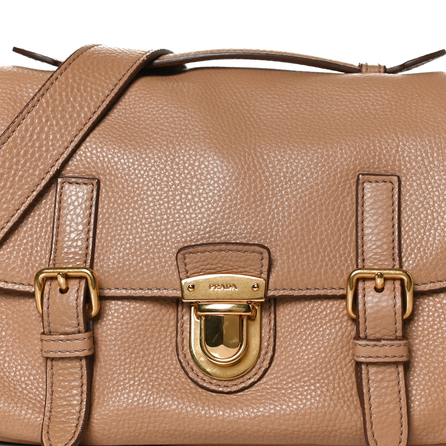 Prada Vitello Daino Push Lock Messenger Bag Noisette 9 of 13