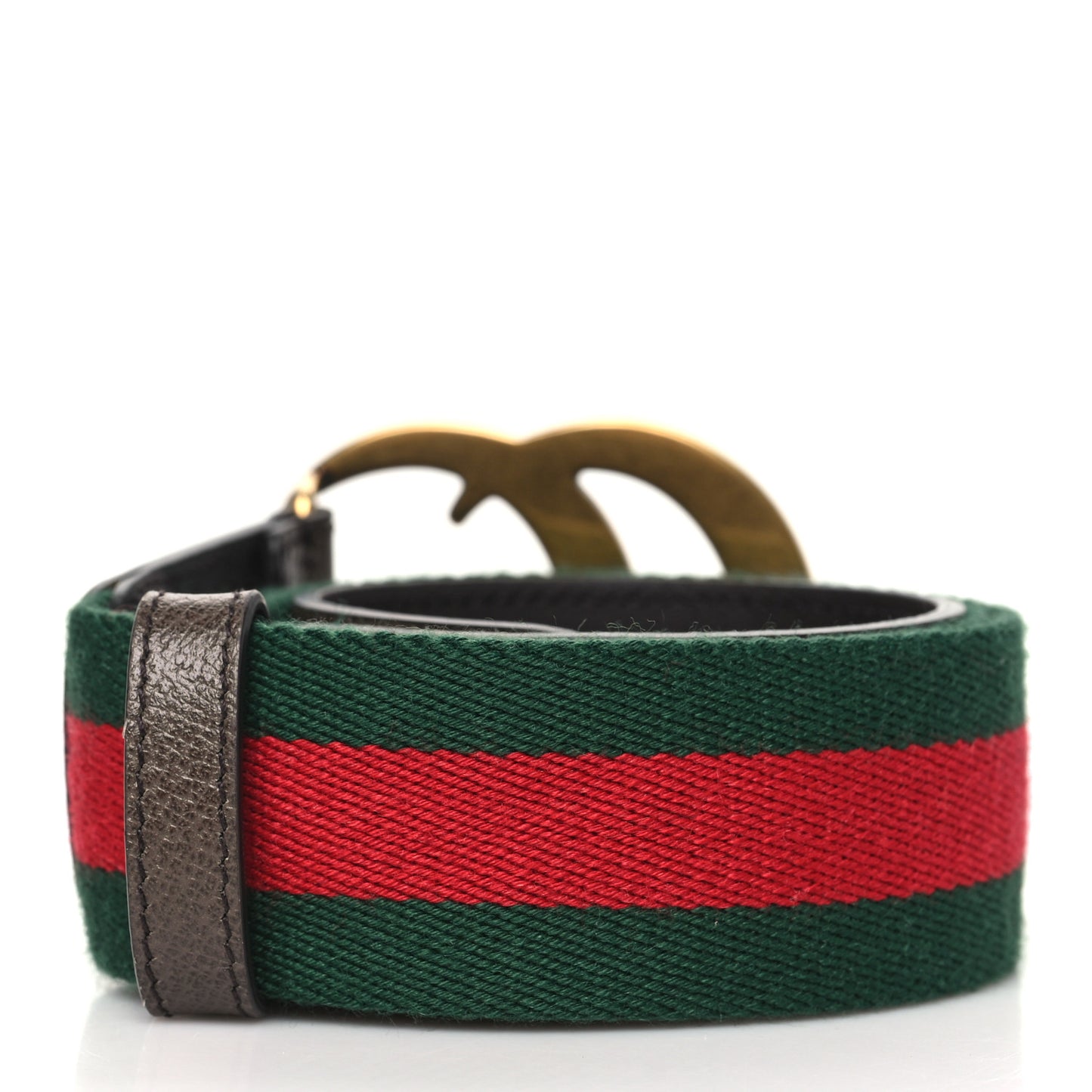 Nylon Textured Dollar Calfskin Double G Web 40mm Belt 80 32 Green Red Dark Cocoa