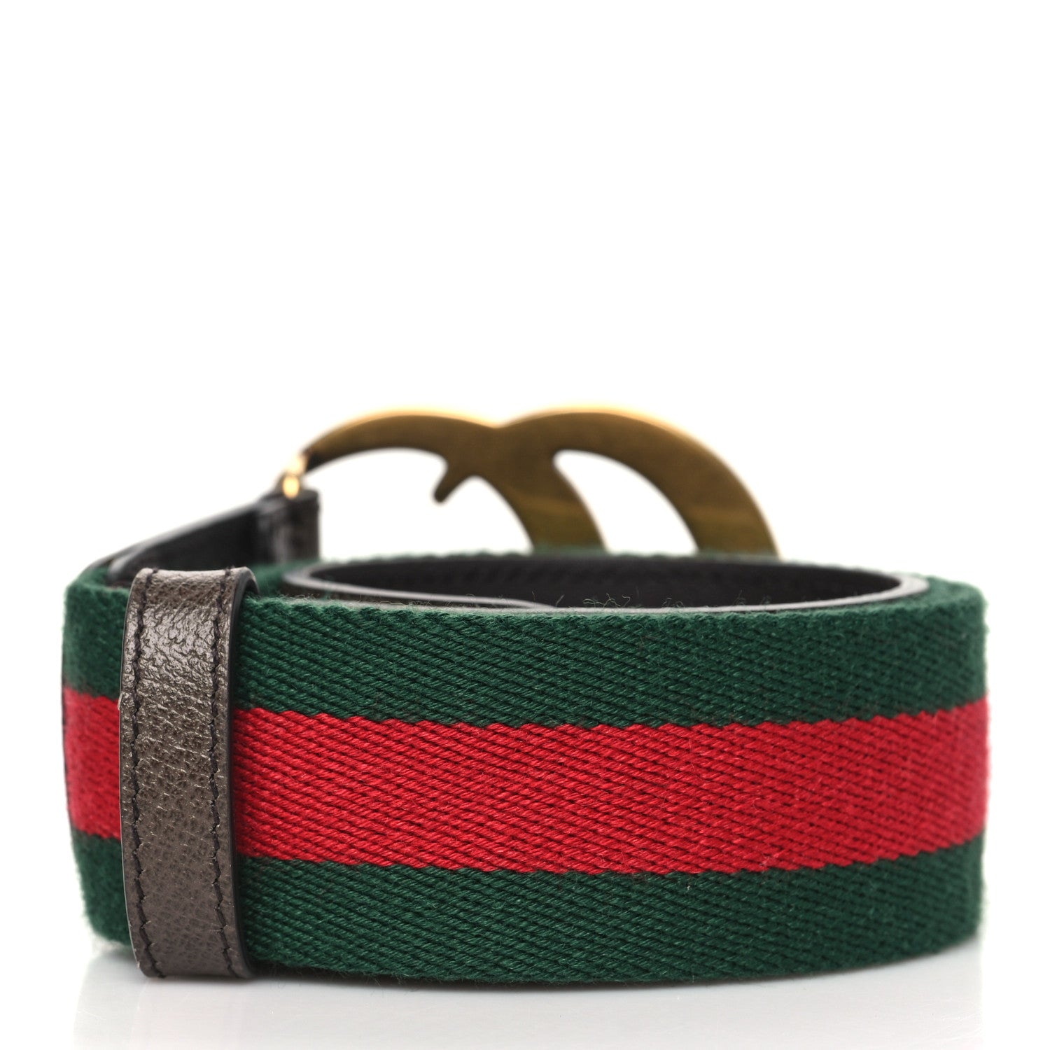 Gucci Nylon Textured Dollar Calfskin Double G Web 40mm Belt 80 32 Green Red Dark Cocoa 2 of 6