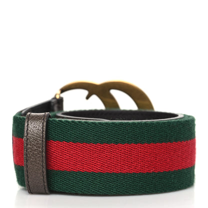 Gucci Nylon Textured Dollar Calfskin Double G Web 40mm Belt 80 32 Green Red Dark Cocoa 2 of 6
