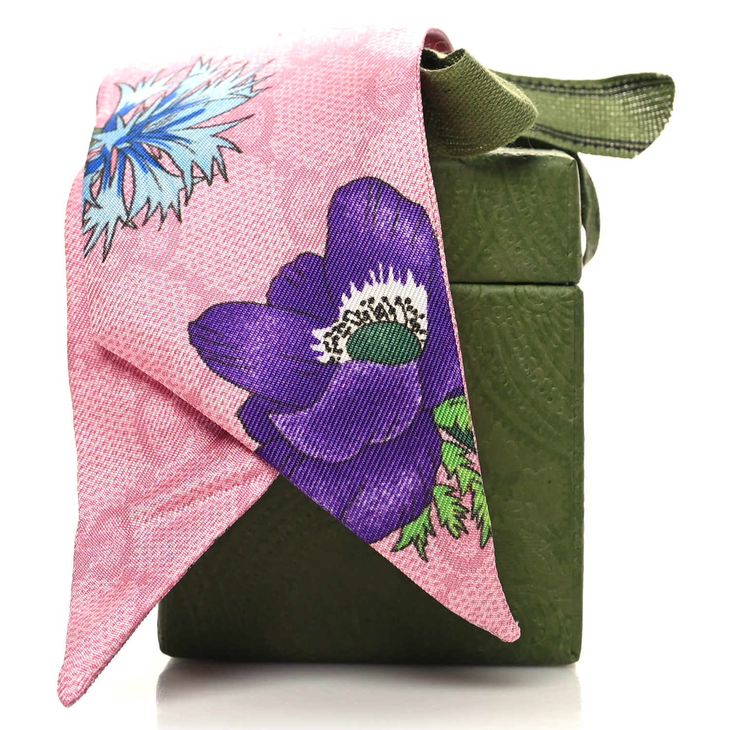 Gucci Silk Twill GG Monogram Floral Print Neck Bow Scarf Roseate 4 of 4