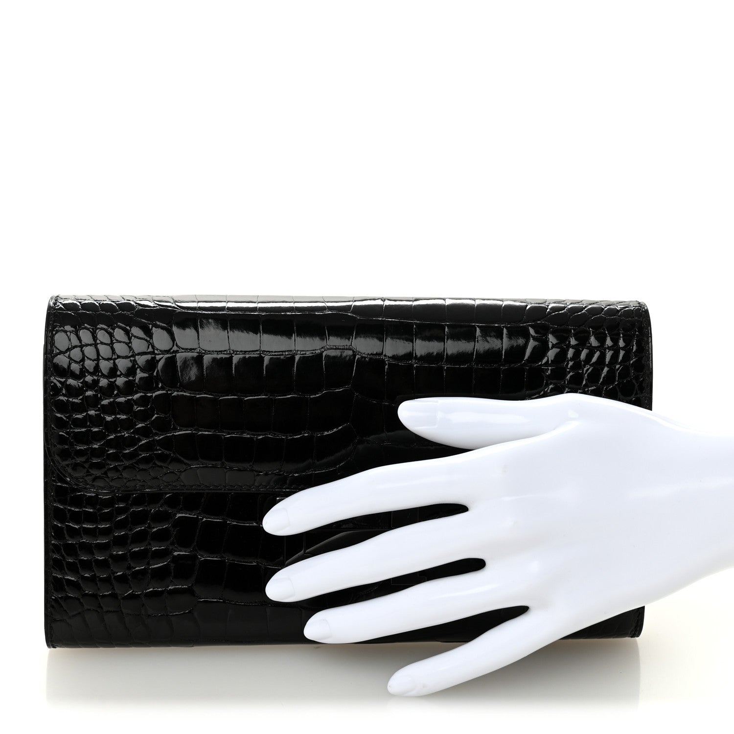 Hermes Shiny Alligator Monochrome Constance Long Wallet Black 2 of 11