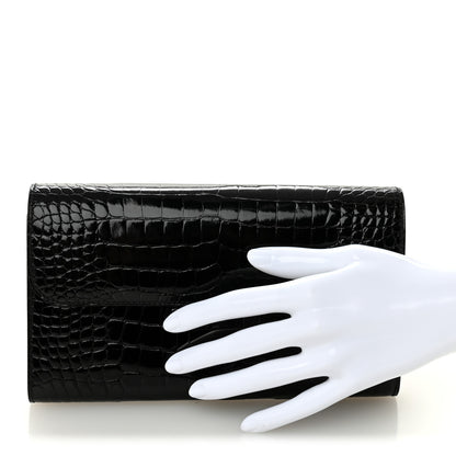 Hermes Shiny Alligator Monochrome Constance Long Wallet Black 2 of 11