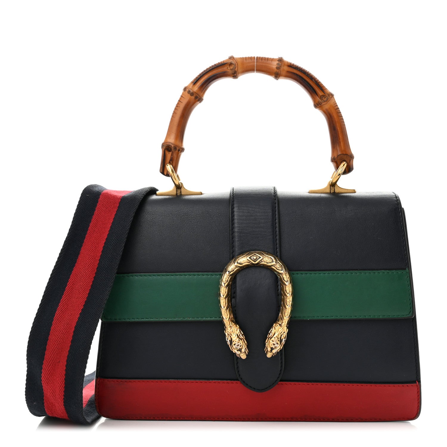Gucci Moon Calfskin Bamboo Web Medium Dionysus Top Handle Bag Blue Emerald Hibiscus Red 1 of 12