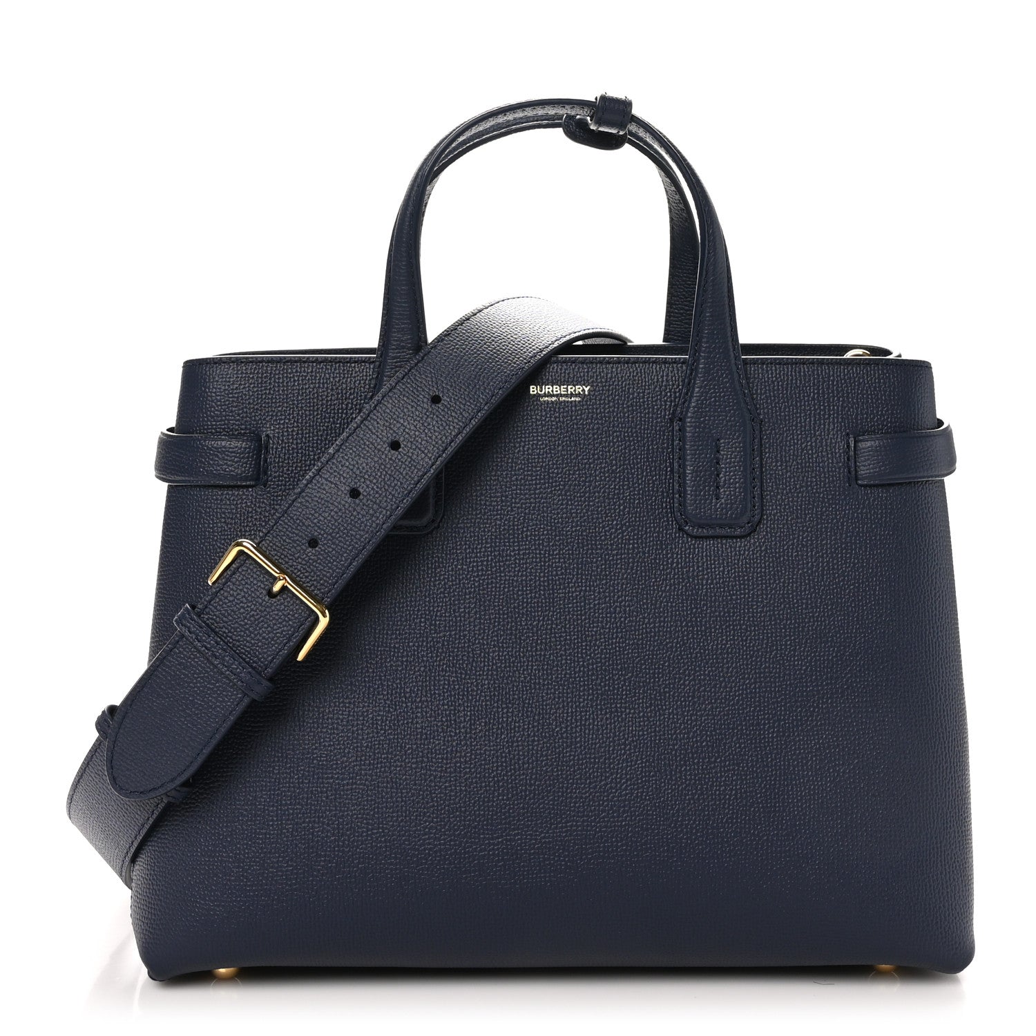 Burberry Derby Calfskin Vintage Check Medium Banner Tote Regency Blue 1 of 10