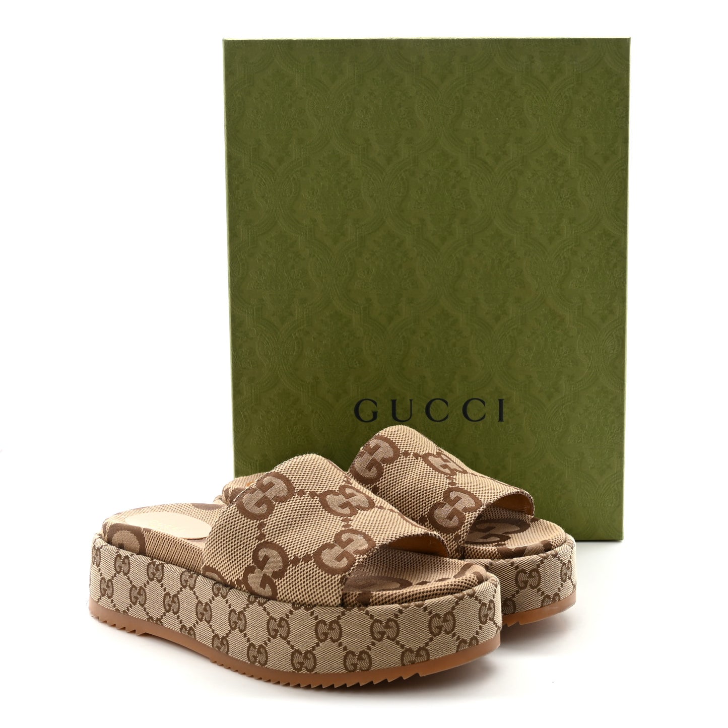 Monogram Maxi GG Angelina Platform 55mm Slide Sandals 40 Camel Ebony
