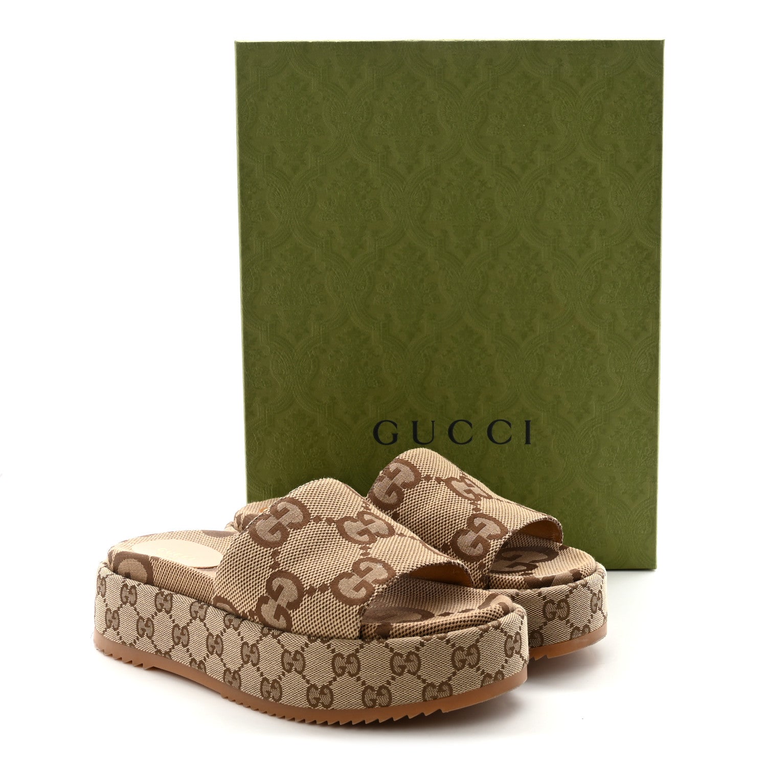 Gucci Monogram Maxi GG Angelina Platform 55mm Slide Sandals 40 Camel Ebony 10 of 10