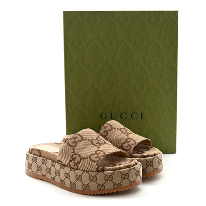 Gucci Monogram Maxi GG Angelina Platform 55mm Slide Sandals 40 Camel Ebony 10 of 10