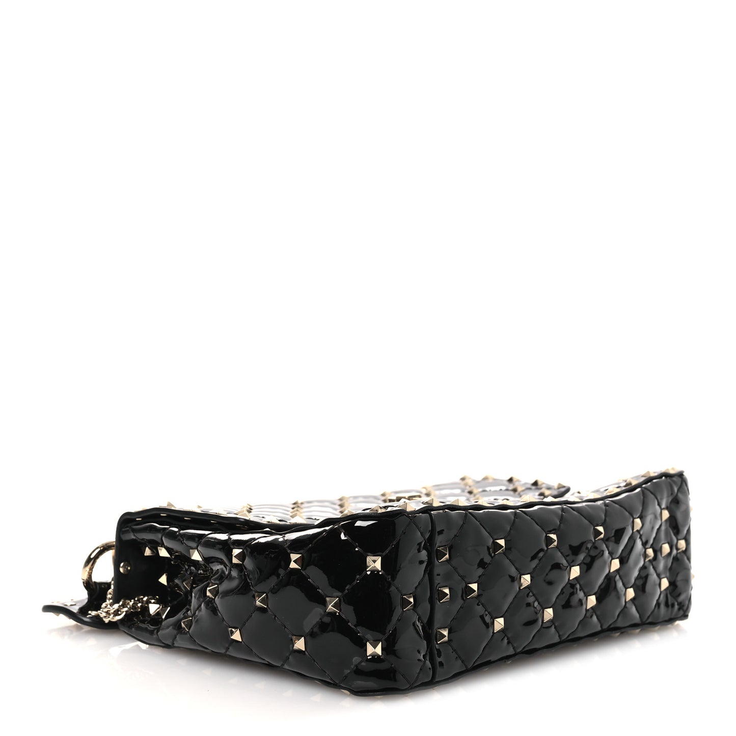 Patent Medium Rockstud Spike Shoulder Bag Black