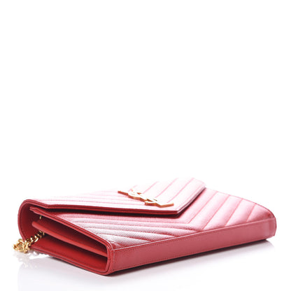 Saint Laurent Grain De Poudre Matelasse Chevron Monogram Chain Wallet Bandana Red 4 of 9