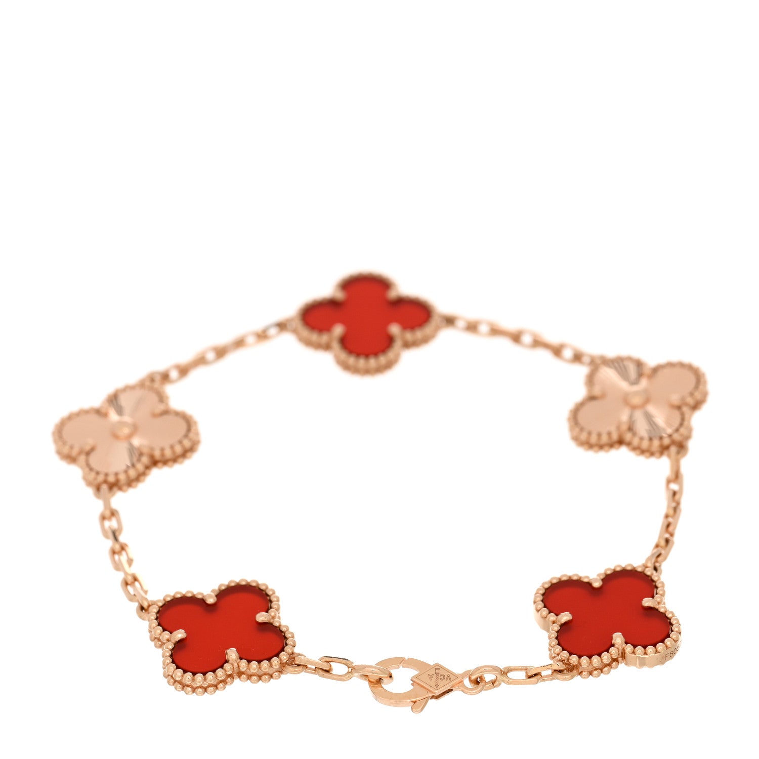 Van Cleef & Arpels 18K Rose Gold Carnelian 5 Motifs Guilloche Vintage Alhambra Bracelet 2 of 4