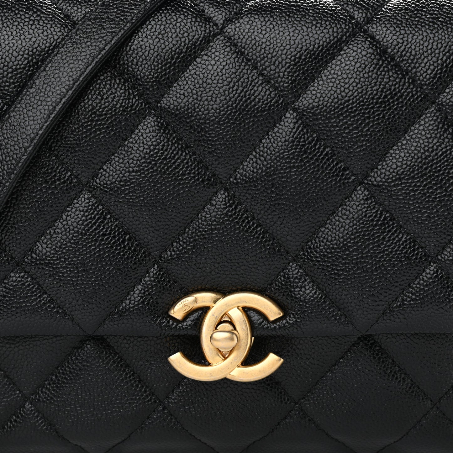 Shiny Caviar Quilted Large Chain Melody Flap Black