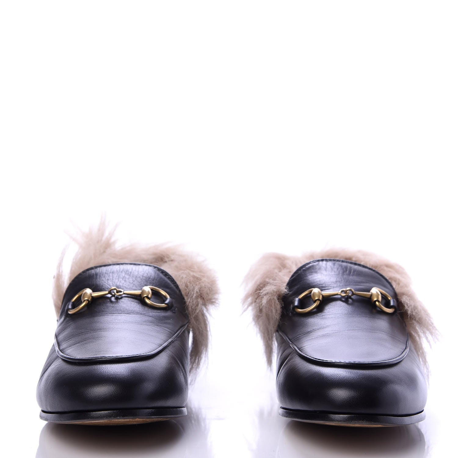 Gucci Malaga Kid Fur Womens Jordaan Loafers 37.5 Black Natural 3 of 9