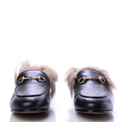 Gucci Malaga Kid Fur Womens Jordaan Loafers 37.5 Black Natural 3 of 9