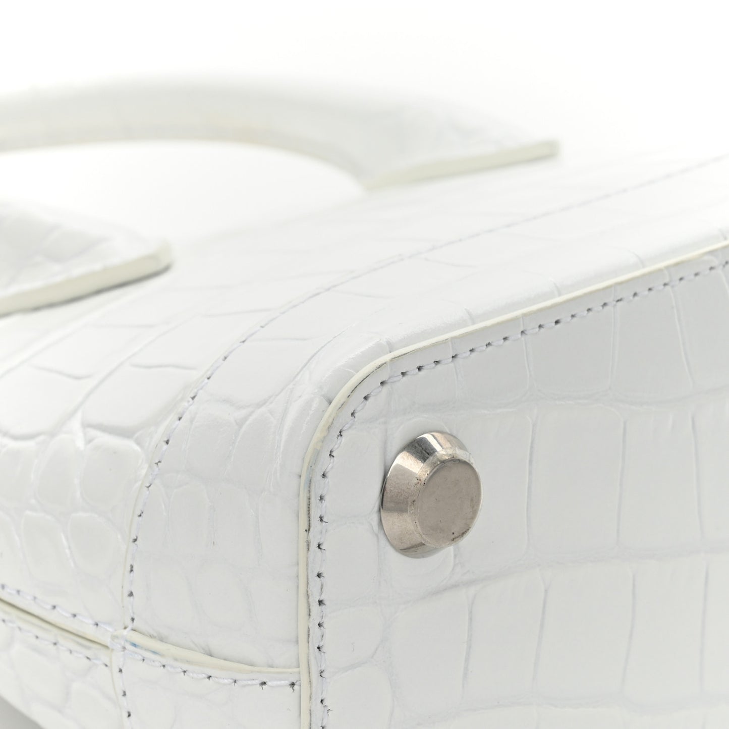 Calfskin Crocodile Embossed XXS Ville Top Handle Bag White Black