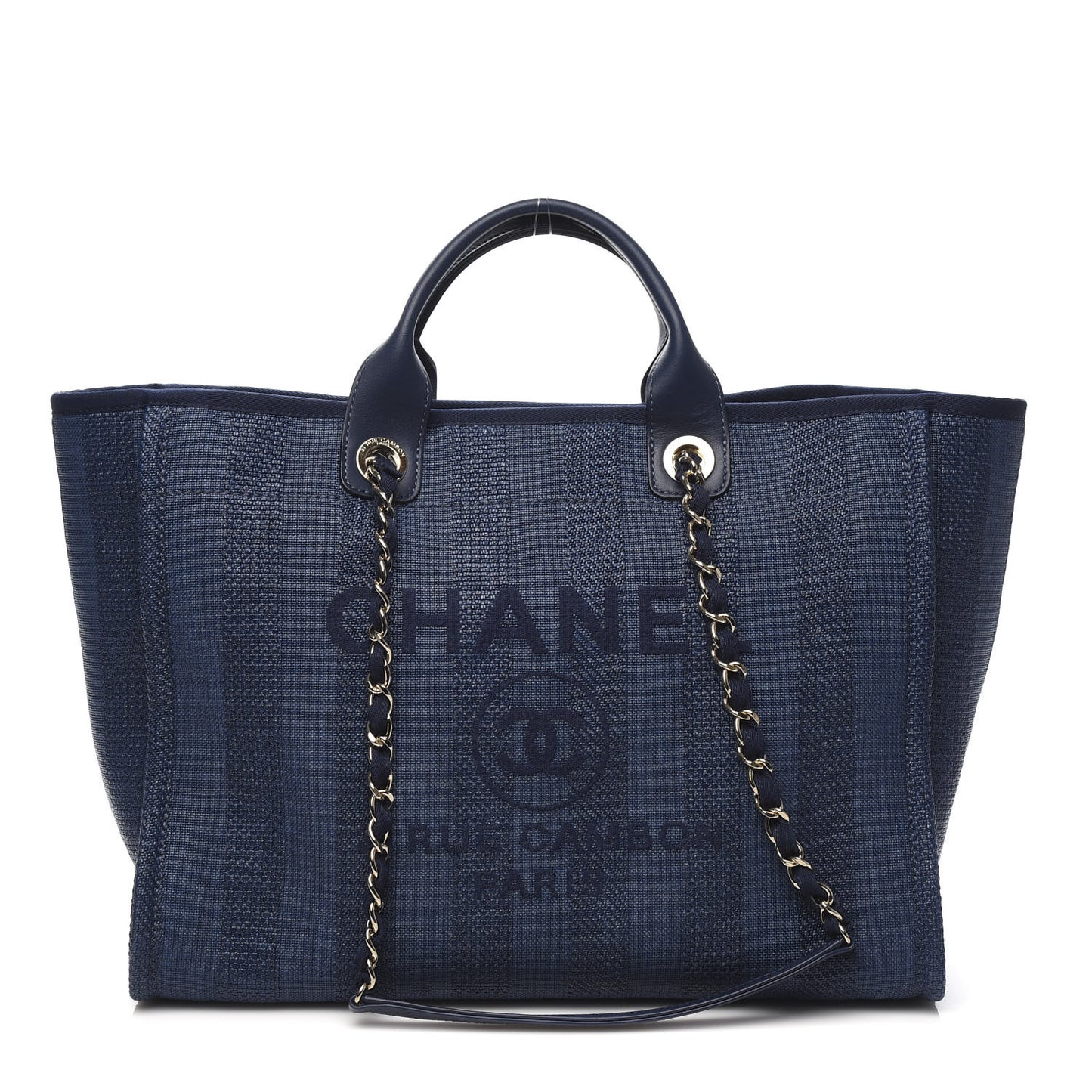 Mixed Fibers Striped Medium Deauville Tote Navy Blue