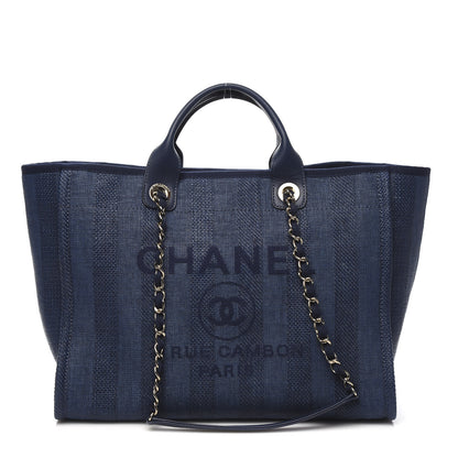 Chanel Mixed Fibers Striped Medium Deauville Tote Navy Blue 1 of 10
