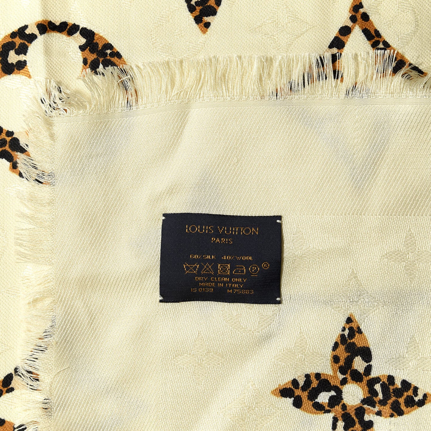 Wool Silk Monogram Giant Jungle Shawl Beige