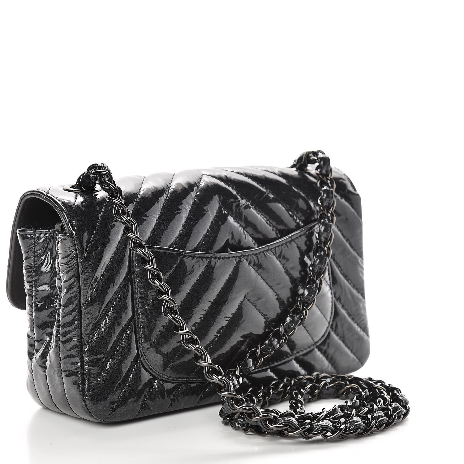 Chanel Patent Metallic Crumpled Calfskin Chevron Quilted Mini Rectangular Flap So Black 3 of 14
