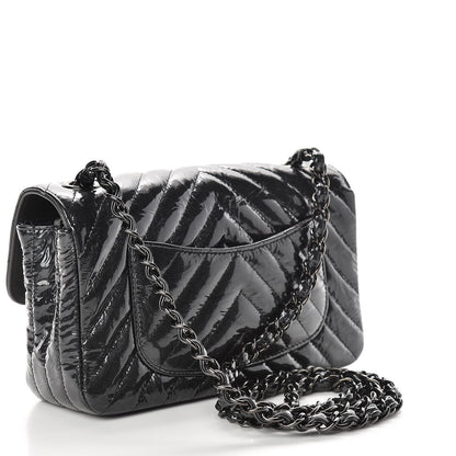 Chanel Patent Metallic Crumpled Calfskin Chevron Quilted Mini Rectangular Flap So Black 3 of 14