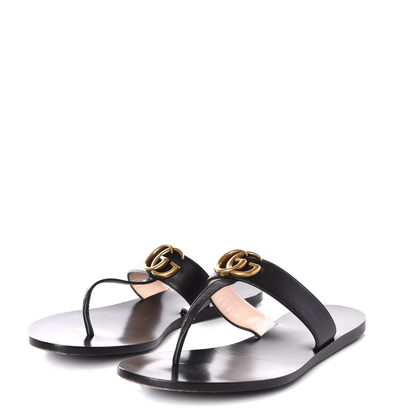 Calfskin GG Marmont Thong Sandals 39.5 Black
