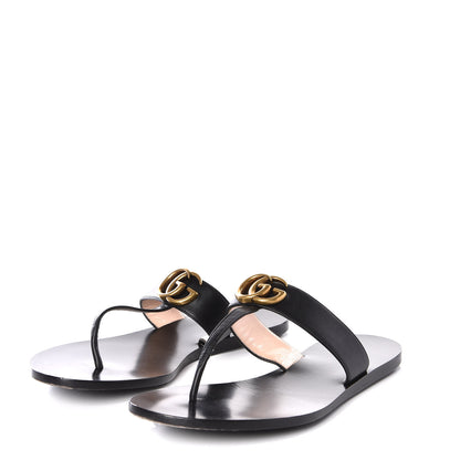 Gucci Calfskin GG Marmont Thong Sandals 39.5 Black 2 of 9