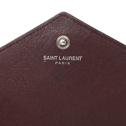 Saint Laurent Sheepskin Tri-Quilt Monogram Envelope Chain Wallet Burgundy 6 of 12